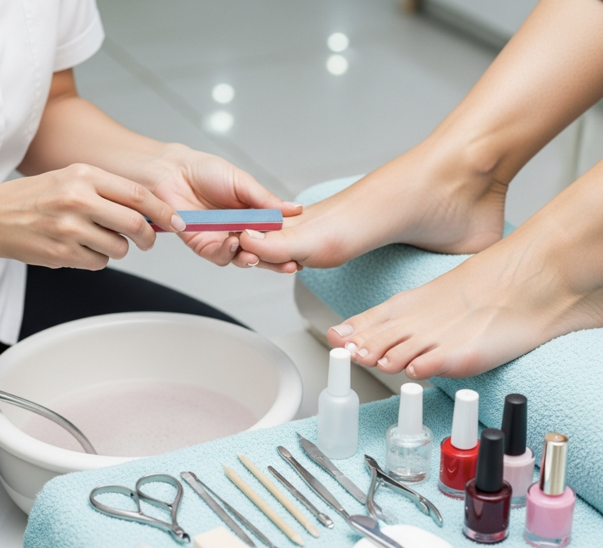 Foot soak during a classic pedicure