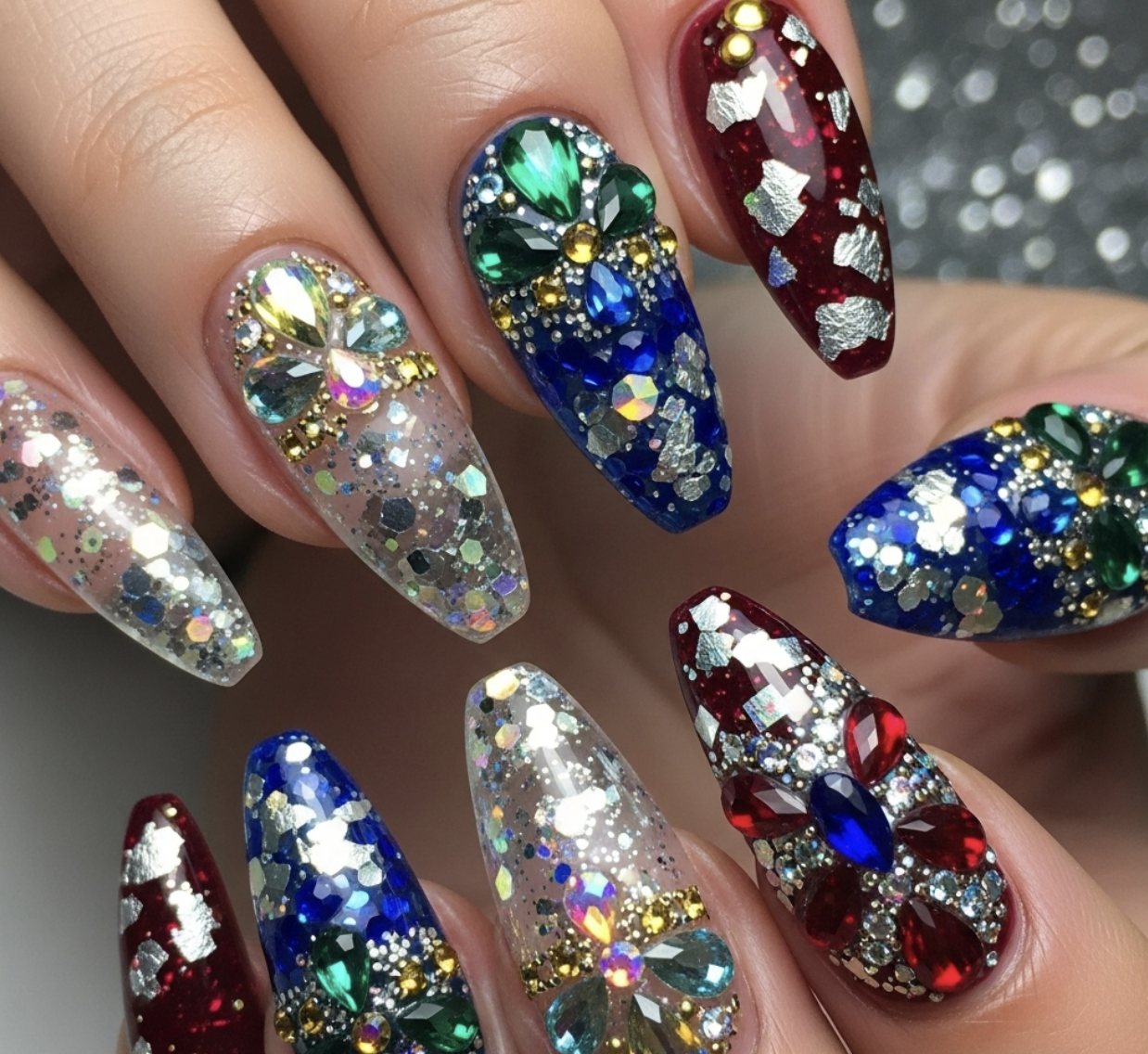 Adding gems and foil to a nail design