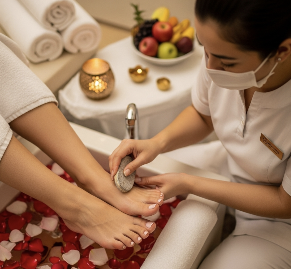 Feet getting a hot towel treatment during a spa pedicure